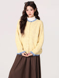 Yellow Round Collar Knitted Long Sleeve Autumn And Winter Thicken 2026 New Soft Sweater Cardigan Jacket Women's Button Top