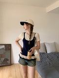Chic Design Fake Two Round Collar Short-Sleeved T-Shirts In The Spring And Summer Hem Wood Ear Beautiful Stacked Inside The Top