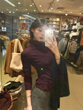 Super Fire Grape Purple Bottoming Shirt Woman's Charm Half-High Collar Inside Sweater Temperament Knitted Autumn And Winter Top