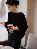 French Black Nail Beads Collar Knitted Women's New Languid Wind High Sense Loose Sweater Top