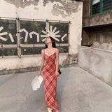 Lace V Collar Red Lattice Sling Dress Girl Spring And Summer Hottie Waist Thin Holiday Bag Hip Long Skirt