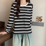 2026 Autumn New Design With A Chic Embroidered T-Shirt T-Shirt Women's Cotton Casual Striped Long-Sleeved Top