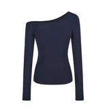 Sexy Strabiscuffed Long-Sleeved T-Shirt Girl Early Autumn New Hottie Design Slimming Niche Chic Top
