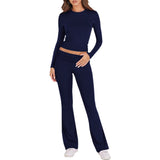 Dili Women's Clothing 2025 Spring And Summer Casual Solid Color Long-Sleeved Knitted Trousers Set