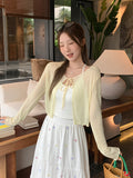 French Temperament White Thin Wooden Ear With Long Sleeve Sunscreen Shirt Cardigan Girl Summer With Slings Small Top