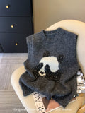 Gray Heavy-Bry Lightened Panda Tiring Vest Women's Autumn Soft-Gried Wool Knitted Vest Stacked With High-End Horse Clip