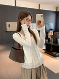 Pure Want To Fake Two Hem Splicing Design Long-Sleeved T-Shirt Women 2026 Early Autumn Bottom Shirt Lace Top
