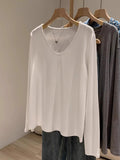 White Shoulder U Collar Long-Sleeved T-Shirt Women In The Early Autumn To Take A Loose Lazy Wind Feel To Wear A Bottom Shirt