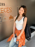 Sweet Hottie White Half-Necked Button Slings Waistcoat Women's Spring And Summer New Folded Bottom Shirt Sleeveless Top