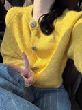 French Retro Yellow Raccoon Velvet Sweater Coat Women Loose Lazy Outside Wearing Knitted Blouse Spring And Autumn