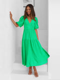 Hot New Summer High Feeling Deep V Bubble Sleeve Holiday Dress Fashion Women's Dress