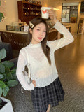 The New Wooden Ear Half-High Lace Yarn Bottom Shirt With A Female Spring And Autumn Gentle Temperament Folded Into A Beautiful Top