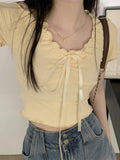 Design Wood Ear With Short-Sleeved T-Shirt For Women's Summer Pure-Want Style Slim Short V-Neck Top Hot Girl