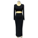 Hot Women's Clothing Solid Color Knitted Long-Sleeved T-Shirt Set Half-Body Fork Bag Hip Skirt Two