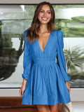 Wish Selling New Dress Women's V-Neck Elegant 100-Folded Dress Lotus Leaf Side French Dress