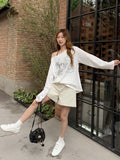 Cute Puppy Lazy Shoulder Sun Protection Shirt T-Shirt For Summer New Slanted Shoulder Big Neckline Thin Top More Than 80