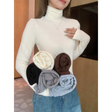 Blue Pile Collar Grinding Long-Sleeved T-Shirt Women's Autumn And Winter New High-Collar Plus Velvet Thick Inside The Bottom Shirt Small Top