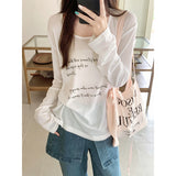 Letter Printing Loose Thin Blouse Neck Cover Sunscreen Air Conditioning Hood Long Sleeve Cool T-Shirt Girl Summer