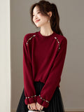 Red Sweater Women's Jacket Short Nail Beaded Bottom Shirt Loose Lazy Commuting Coat With 2025 Autumn And Winter Clothing
