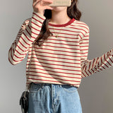 Striped Long-Sleeved T-Shirt Women 2026 Spring And Autumn New Loose Cotton Green Thin Bottom Shirt Inside The Top
