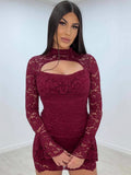 New Fashion Solid-Colored Hollow Lace Elastic Body Low-Collar Sexy Ass Skirt Dress Dress Woman