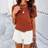 Dili Women's Clothing 2025 Spring And Summer Temperament Casual Pure Color Short-Sleeved High-Neck Knitwear Shirt