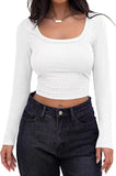 2025 Thread Pit Strip Repair Short Long-Sleeved Square Collar T-Shirt Girl With Hot Girl Casual