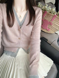 Sweet And Comfortable French Small Scented Fake Two V-Neck Knitted Cardigan Design Sweater Small Pink Top