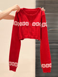 Red Fair Island Knitted Long Sleeve Open-Shirt Two Sets Of Women's 2026 Autumn And Winter New Bottom Sweater Top