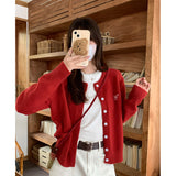 Light Blue Thread Round-Neck Long-Sleeved Knitted Cardigan Women's Autumn And Winter New Lazy Windy Loose Coat Embroidered Top