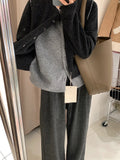 Early Autumn Korean Design Splicing Fake Two Knitted Shirt Women's Spring And Autumn Shirt High-End Feeling Small Scented Gray