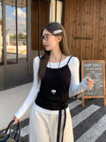 Early Autumn Wears A New Two-Piece Set Of Solid Long-Sleeved T-Shirts With A Bottom Folding Waistcoat Slime Top Woman