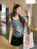 Korean Slanted Shoulder Design Fake Two Short-Sleeved T-Shirt 2026 Summer New Ditic Thin Loose Temperament Top