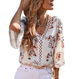 2025 Southeast Asian Summer New Loose V-Neck Temperament Commuter Horn Lace Jersey Chiffon