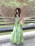 Seaside Holiday Wind Niche Chic Tie-Dye Dress Women Summer Green Fresh Temperament Dress Dress