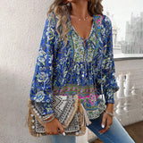 Dili 2025 Autumn And Winter Bohemian Holiday Wind Cotton Print With Long-Sleeved Top Shirt For Women