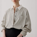 French Collider-Striped Striped Clip Casual Shirt Women's Design Sensational Velvet Long-Sleeved Top