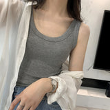 Anti-Walking Shading Lactose Thread Wide Shoulder Sling Vest Women Wearing Repair Inside The Bottom White Blouse