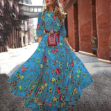 Printed Dress 2025 French Commuting Style Retro Swing Type Round Collar Crumped Floral Dress