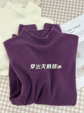 Super Fire Grape Purple Bottoming Shirt Woman's Charm Half-High Collar Inside Sweater Temperament Knitted Autumn And Winter Top