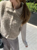 Texture Circle Buckle High-Neck Sweater Women's Autumn And Winter New Korean Linen Thin Sleeveless Vest Thick Top