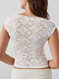 Women's Lace Lace Short-Sleeved Women's Top Women's Sexy Hollow Air Sex Lace Jersey