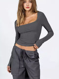 Spice Girls Knitted T-Shirts U-Necked Long-Sleeved Slimmed Women's Tops Thin Fashion Street Trendy