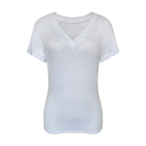 Short-Sleeved Women Summer Half-Sleeved Solid Dress Basic Sample Coat V Collar Loose Thin Shoulder T-Shirt Girl
