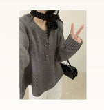 Design Sense Collar Half-Button Pure Color Doll Skirt Sweater Women's Autumn And Winter Loose Temperament Knitted Shirt Thick