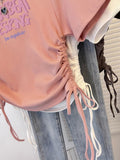 Pure Cotton T-Shirt Women's Short Sleeves To Repair Short Sweet Summer 2025 New Drawstring Collar Top