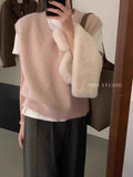 Curry Knitted Vest Women 2025 Spring New Small Ocean Gas Age Reduction Shoulder V Collar Folded Temperament Top