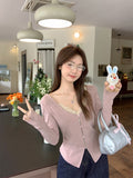 Bm Sweet Hottie Lace Lace Fake Two V-Neck Long-Sleeved T-Shirt Girls Wrinkled In Autumn And Winter To Collect Waist And Bottom Shirt