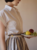 Vintage French Short-Sleeved Shirt Niche Design Feel Waist-To-Creek White Top Women's Summer