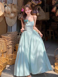 French Blue Sling Dress Women's Summer High-End Feel Super Good-Looking Pamine Beauty Beach Beach Dress